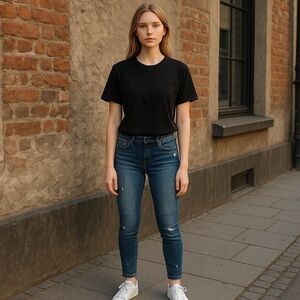 Risen Women’s 5 BL StepUp Hem Fringe Waist/Hem Tapered HighRise Distressed Denim